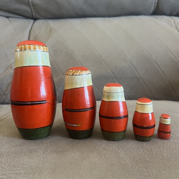 Vintage Santa Claus Nesting Dolls Christmas 5 Piece Hand painted Unsigned 5.5” - Picture 2 of 12